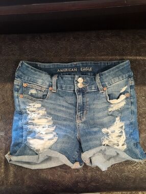 American Eagle Outfitters Distressed Rolled Hem Jean Shorts Curvy Midi 8